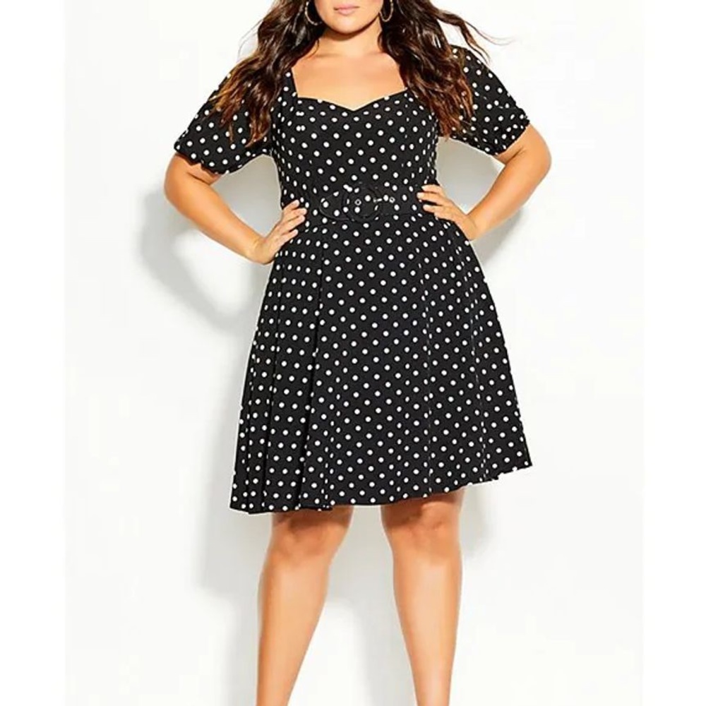 City Chic Fit & Flair Swing 50s Polka Dot Dress Sz 24